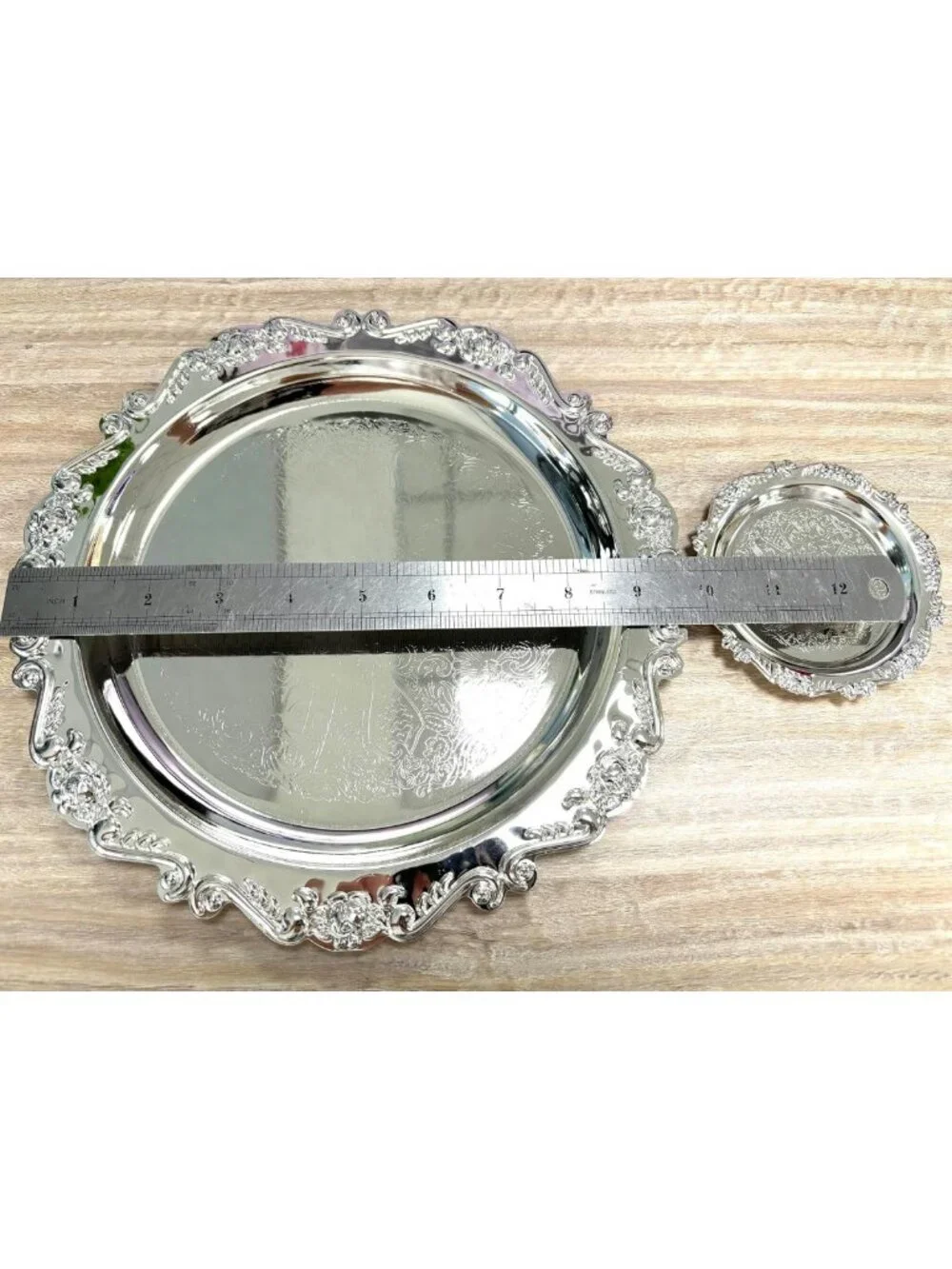 Set of 2 Decorative Round Metal Serving Trays | Reusable Snack & Dessert